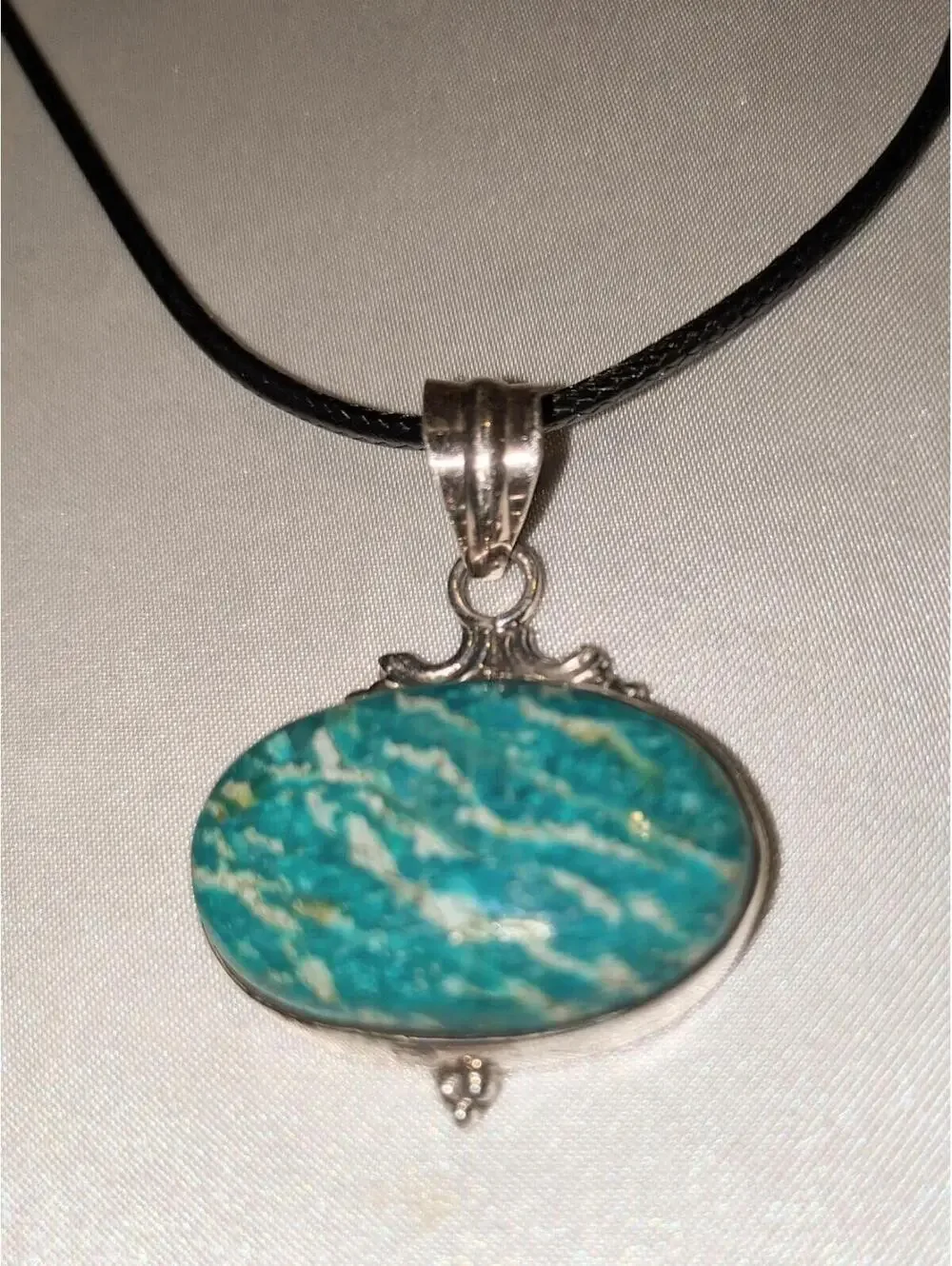 Vintage Siberian Amazonite 925 Sterling Silver Pendant Necklace Handmade NOS - Picture 2 of 7